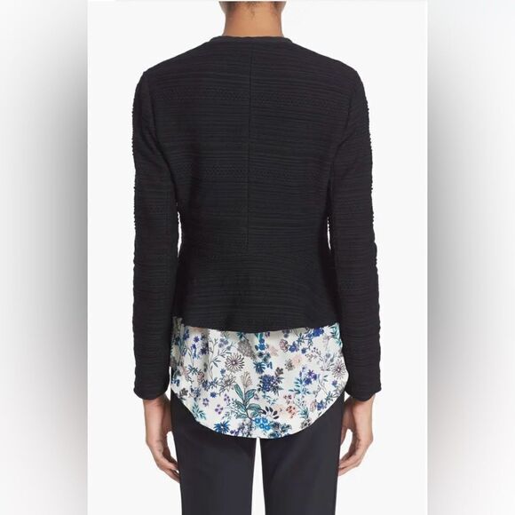 Rebecca Taylor Texture Knit Zip Front Fitted Silk Blend Jacket - Picture 3 of 10